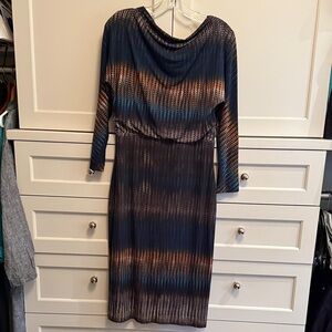 Badgley Mischka Elegant Multicolor Printed Sheath Midi Dress